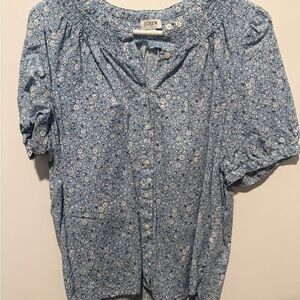J. Crew Blue and White Floral Blouse